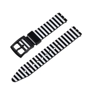 17mm Universal stripe printed silicone watch strap - Black / White Stripe