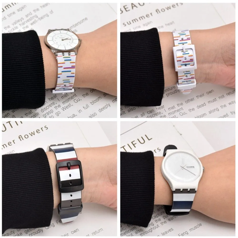 17mm Universal stripe printed silicone watch strap - Cartoon Lines