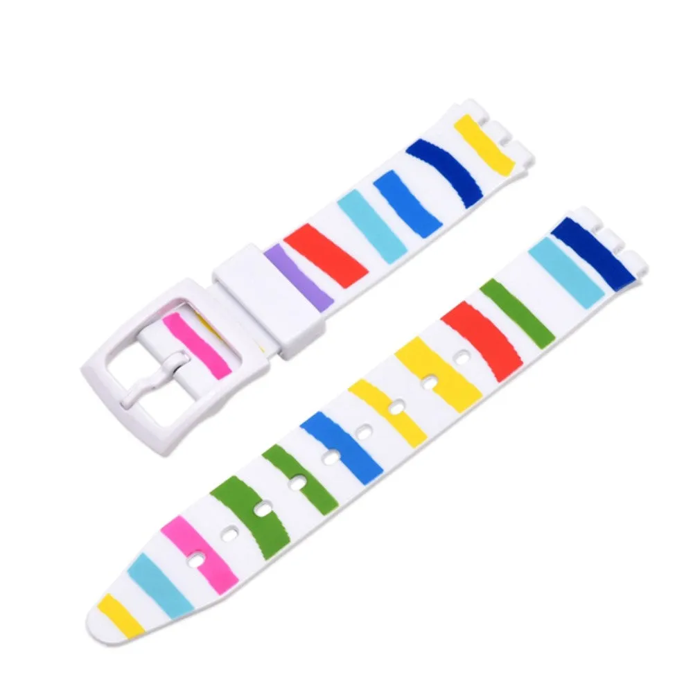 17mm Universal stripe printed silicone watch strap - Cartoon Lines