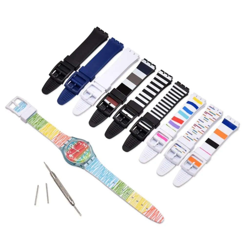 17mm Universal stripe printed silicone watch strap - Cartoon Lines