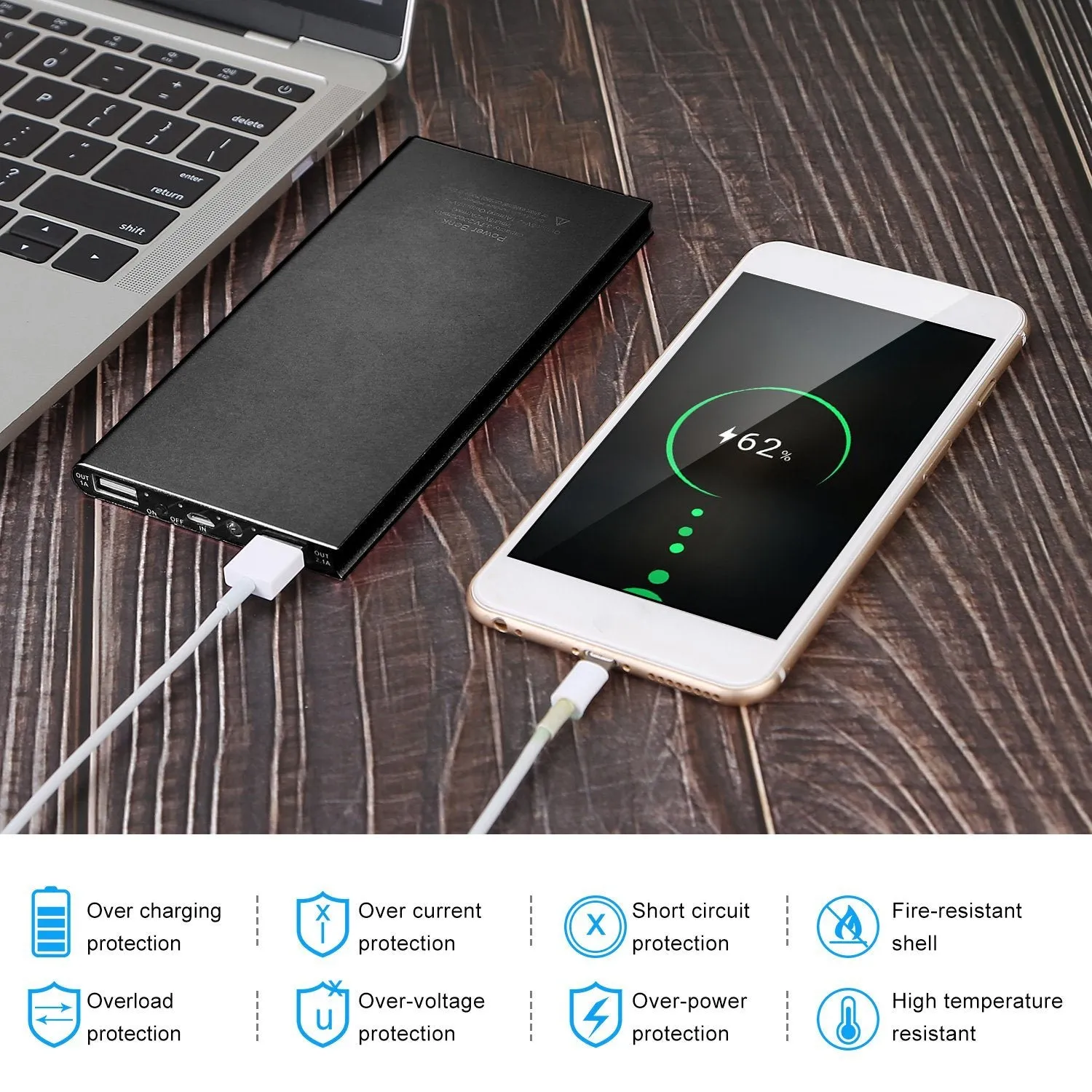 20000mAh Power Bank Ultra-thin External Battery Phone Charger