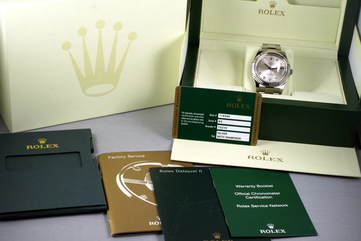 2010 Rolex Datejust II 116334 with Silver Diamond Dial PGA Award Watch