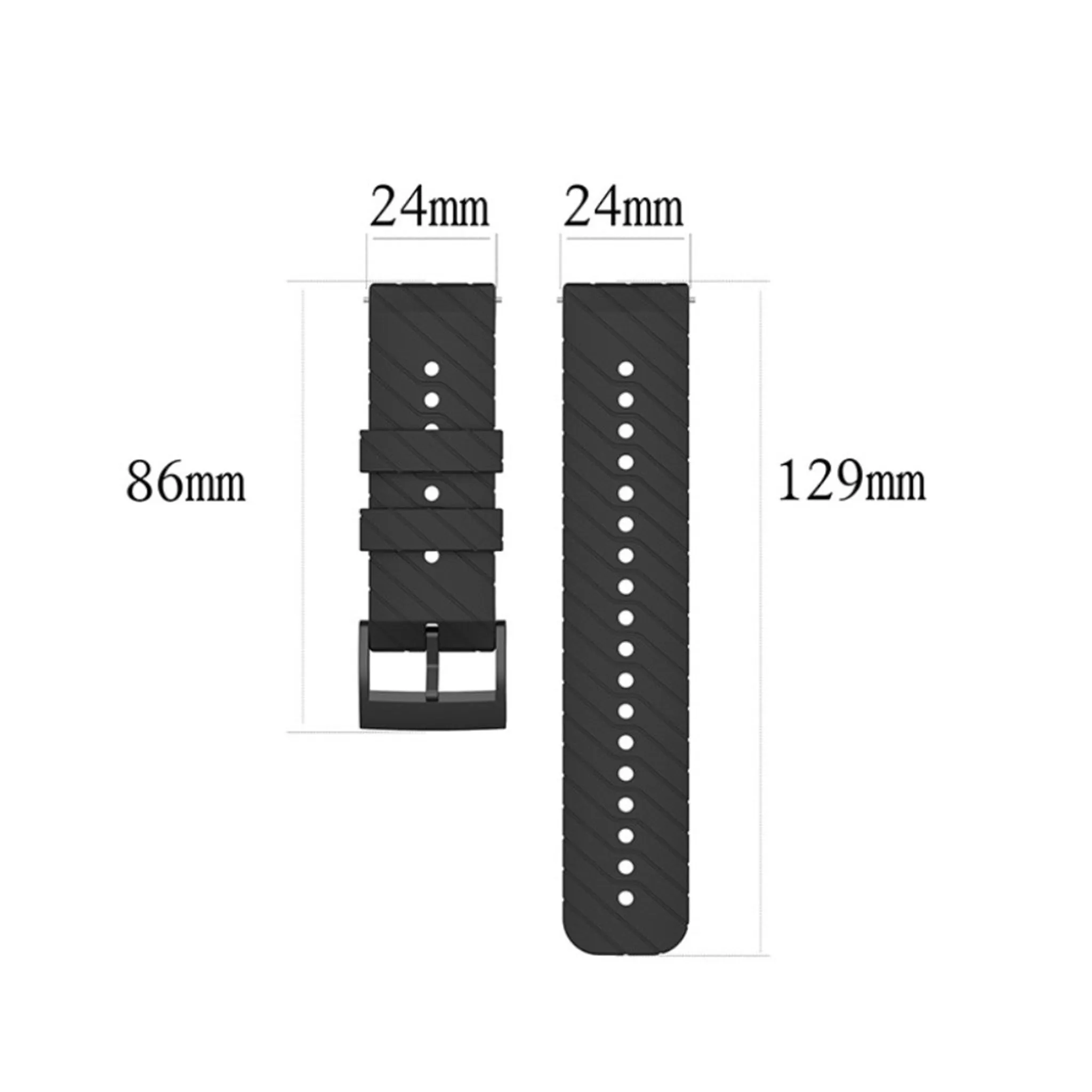 24mm twill texture silicone watch strap for Suunto device - Black