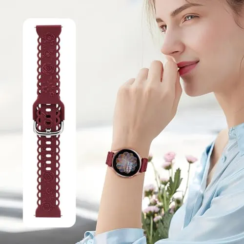 3 Pack Lace Floral Engraved Bands Compatible with Samsung Galaxy Watch 6 5 4 40mm 44mm Women,galaxy Watch 5 Pro 45mm,galaxy active 2,Galaxy Watch 3,20mm Hollow-out Embossed Flower Silicone Sport Strap