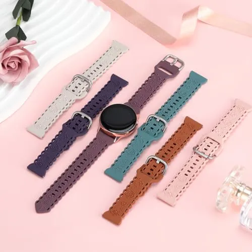 3 Pack Lace Floral Engraved Bands Compatible with Samsung Galaxy Watch 6 5 4 40mm 44mm Women,galaxy Watch 5 Pro 45mm,galaxy active 2,Galaxy Watch 3,20mm Hollow-out Embossed Flower Silicone Sport Strap