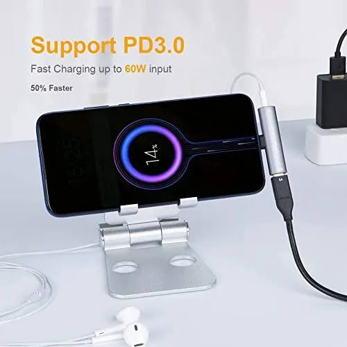 5-in-1 USB C Hub Multiport Adapter, CableCreation USB C Hub 4K 60Hz Bundle with USB C to 3.5mm Headphone and Charger Adapter,