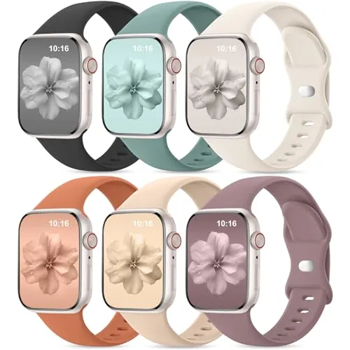 6 Pack Sport Bands Compatible with 40mm Apple Watch Bands for Women 41mm 44mm 45mm 42mm 38mm 49mm Men, Soft Silicone Waterproof iWatch Bands Strap for Apple Watch Series 9 8 Ultra 2 SE 7 6 5 4 3 2 1