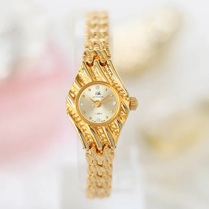 90s Retro Art Deco Style Gold-Plated Women's Manual Mechanical Watch