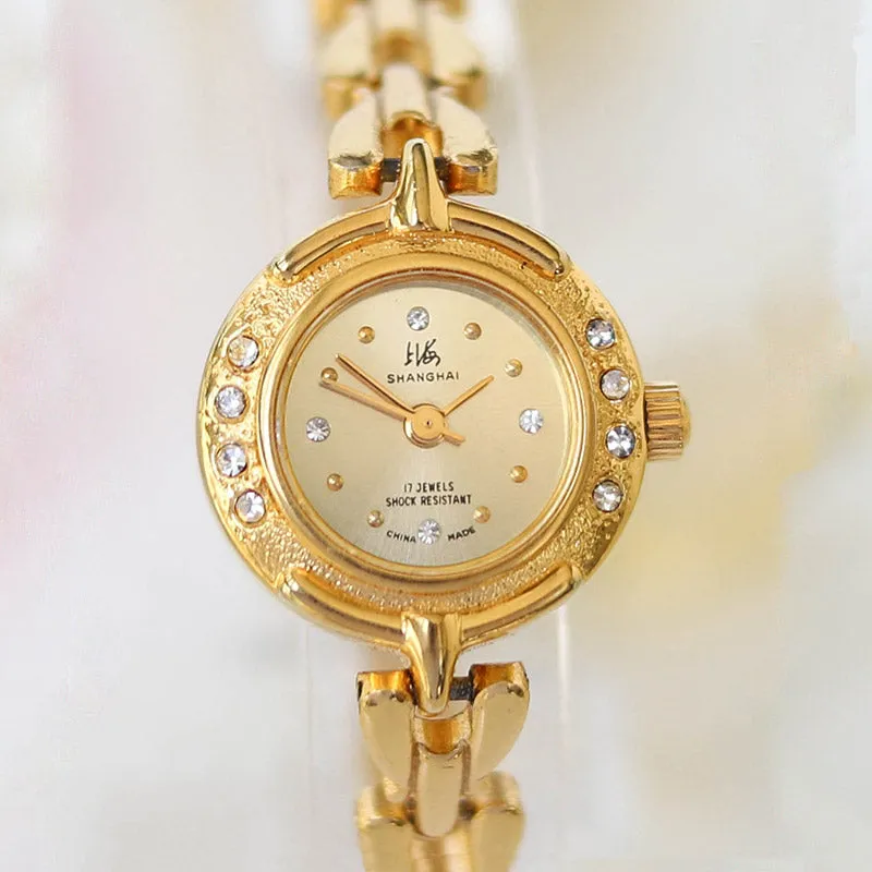 90s Retro Art Deco Style Gold-Plated Women's Manual Mechanical Watch