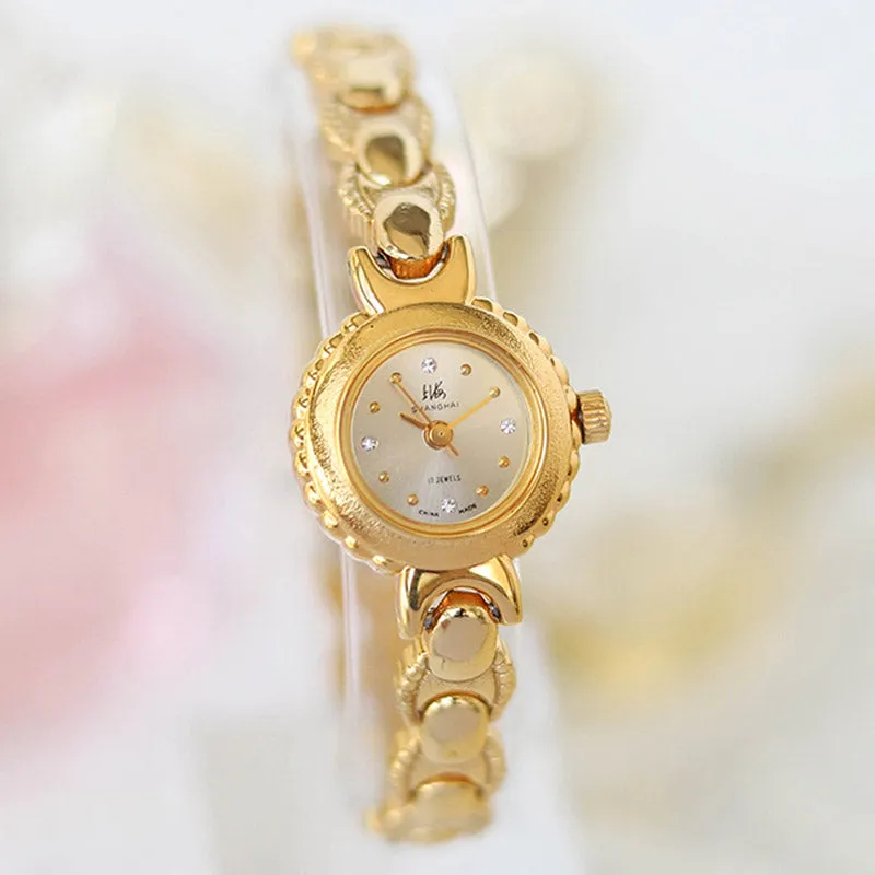 90s Retro Art Deco Style Gold-Plated Women's Manual Mechanical Watch