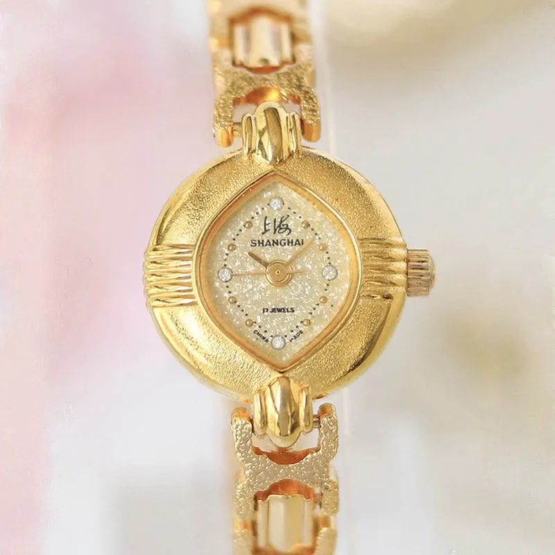 90s Retro Art Deco Style Gold-Plated Women's Manual Mechanical Watch