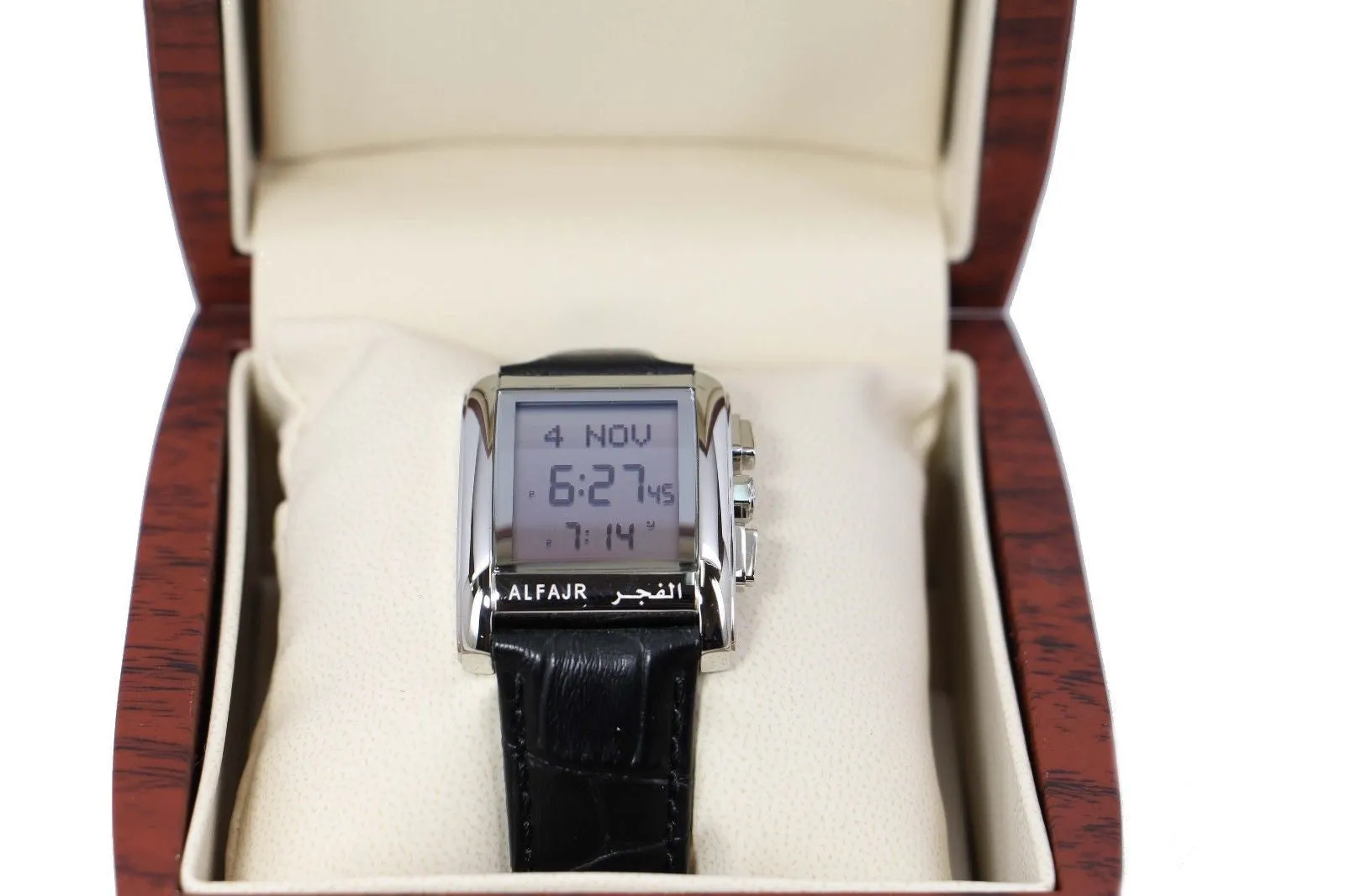 Alfajr WS-06L Stainless Steel and Genuine Leather Azan Prayer Watch - Black