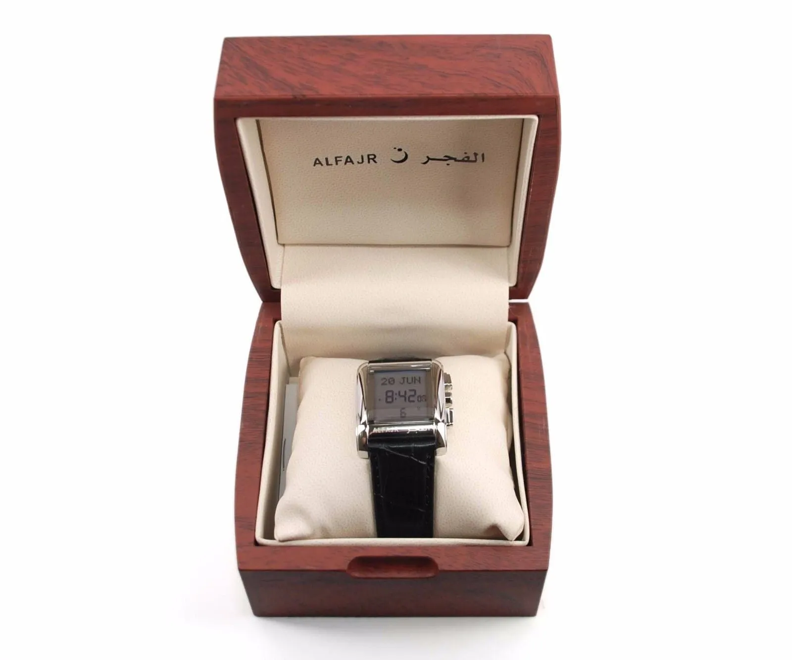 Alfajr WS-06L Stainless Steel and Genuine Leather Azan Prayer Watch - Black