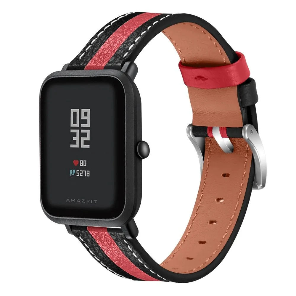 Amazfit GTS color splicing cowhide leather watch strap - Black / Red