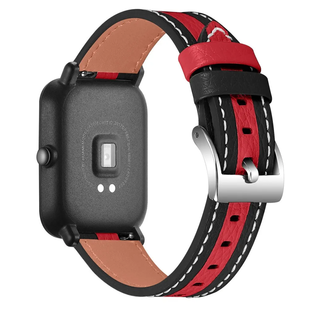 Amazfit GTS color splicing cowhide leather watch strap - Black / Red