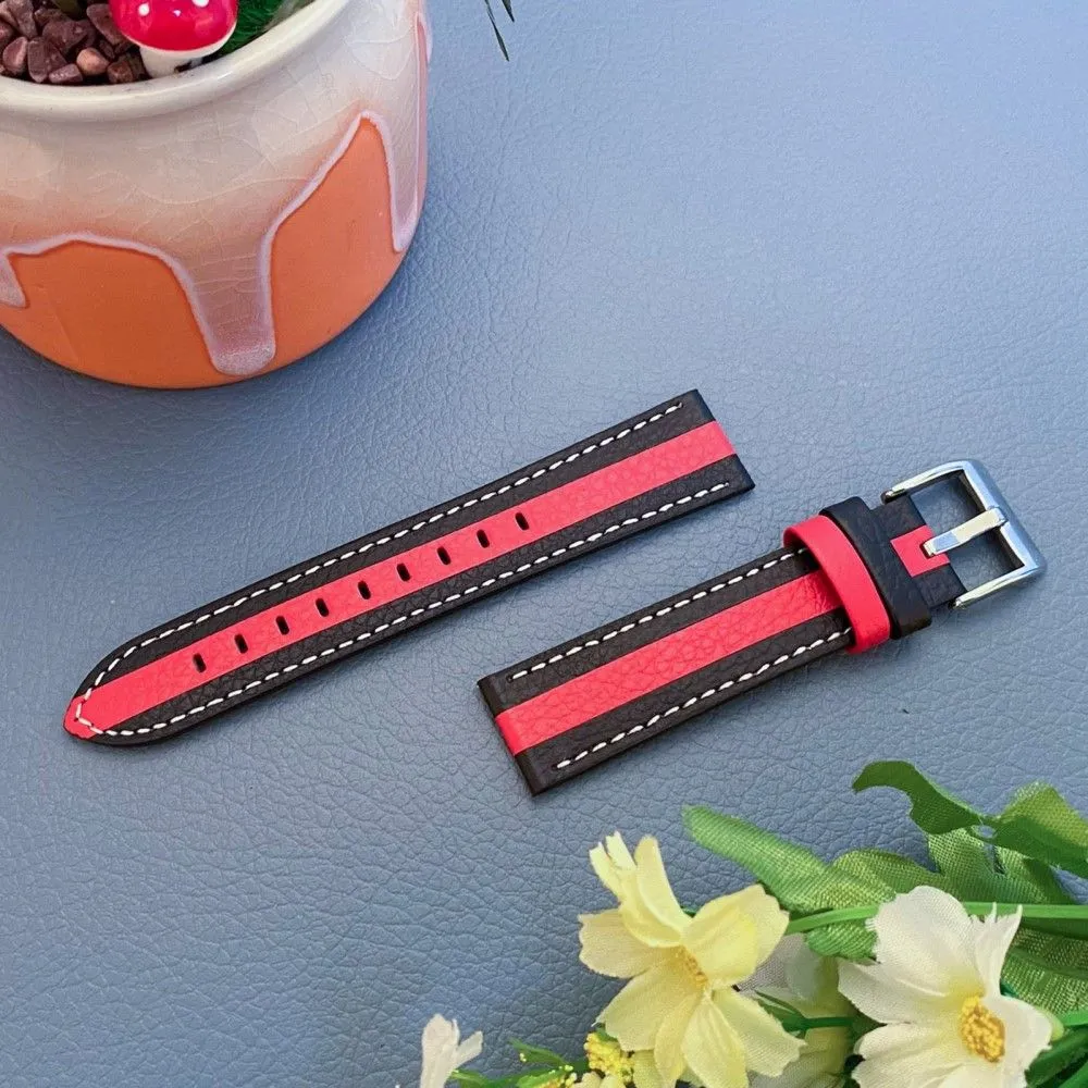 Amazfit GTS color splicing cowhide leather watch strap - Black / Red