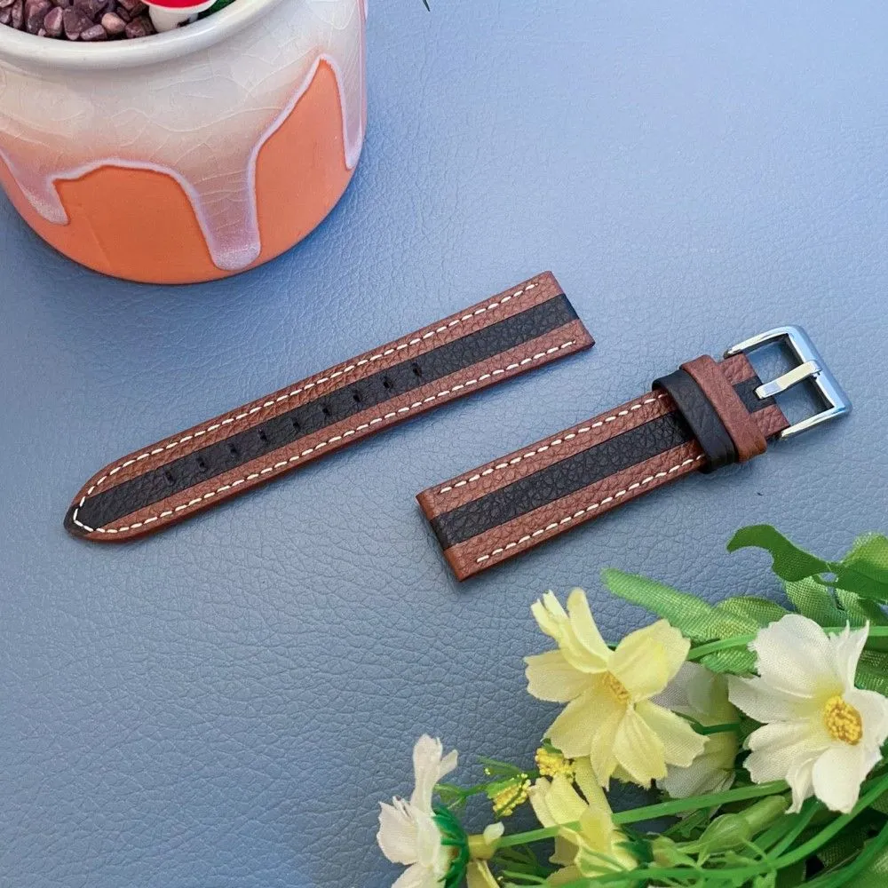 Amazfit GTS color splicing cowhide leather watch strap - Brown / Black