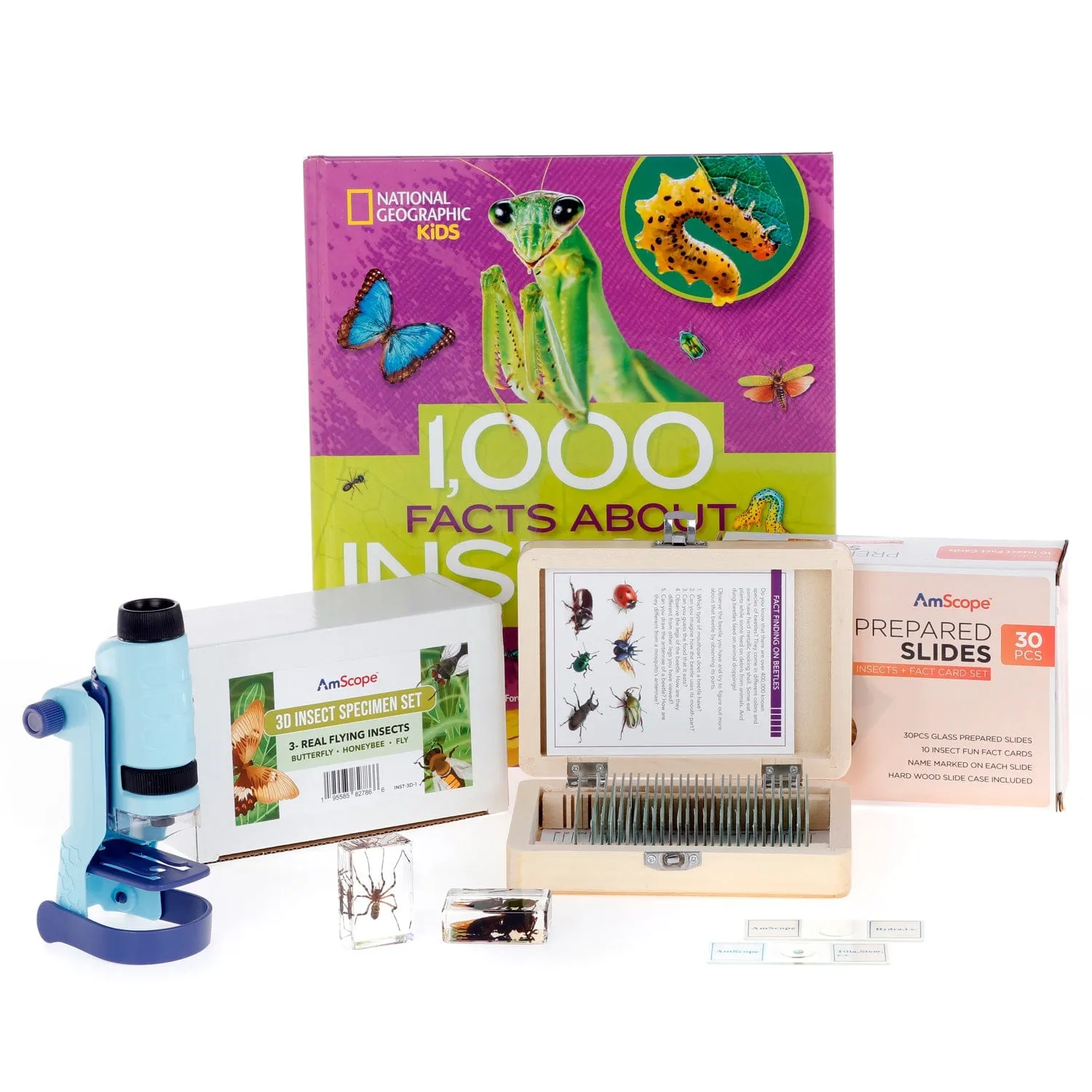 AmScope Kid's Genuine Insect Adventurer Series Set featuring 60X-120X Portable LED Handheld Microscope, Ultimate Insect Exploration Set and more