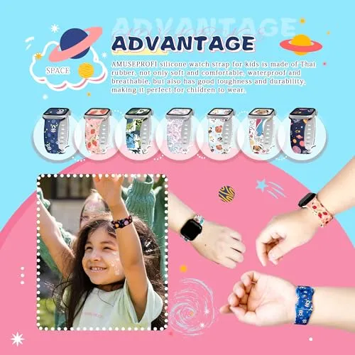 AMUSEPROFI Kids Watch Band Compatible Apple Watch Bands for Kids, iWatch Bands Compatible for Apple Watch Band for Kids, Cute Design iWatch Bands for Kids Soft Silicone Watch Bands for Boys Girls