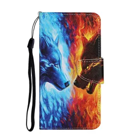 Anymob Samsung Blue And Red Fire Wolf Flip Wallet Phone Case Leather Stand Function Cover