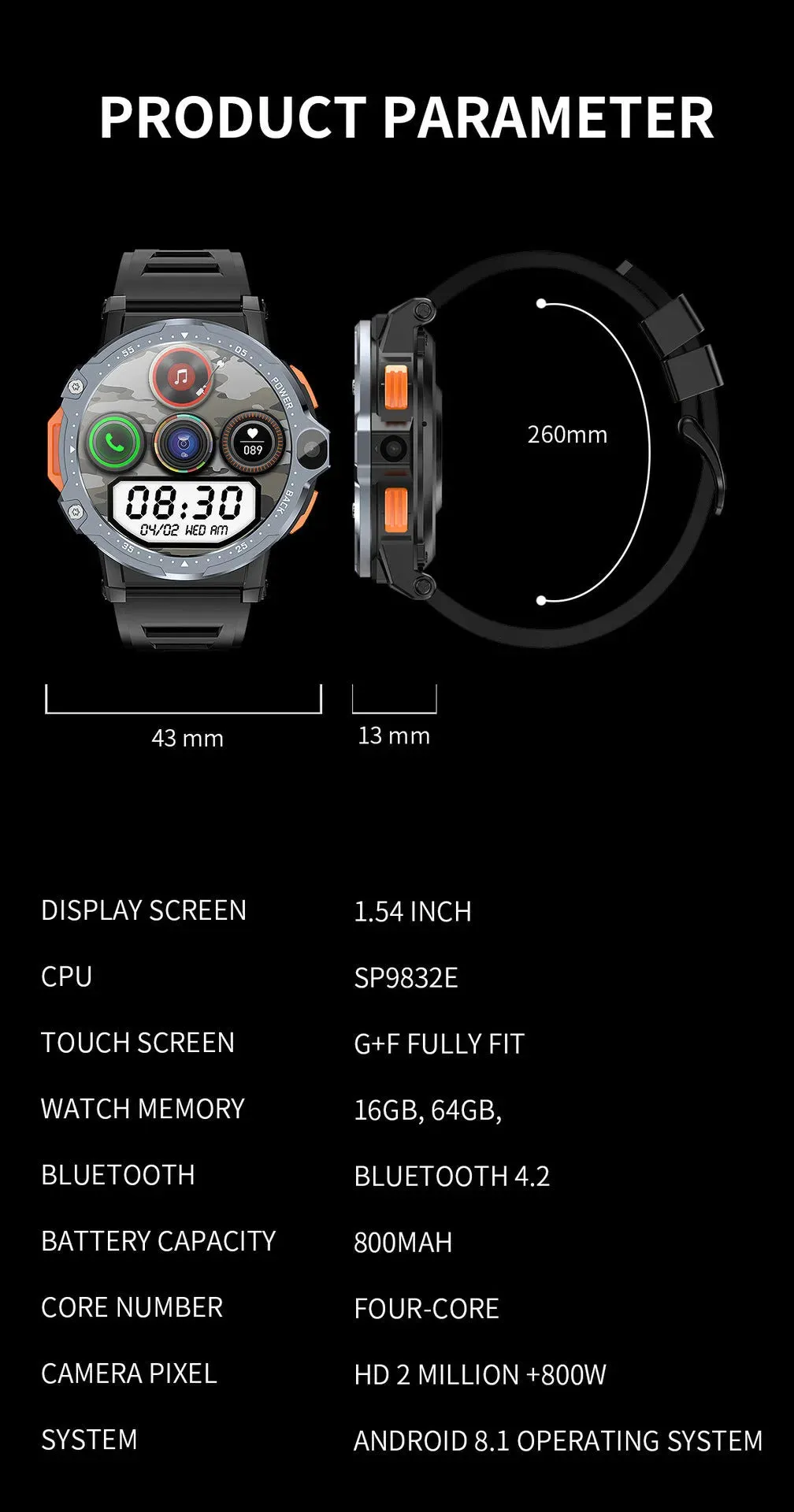 AP6 Smart Watch Dual Camera 4G AP6 Plug-in Card