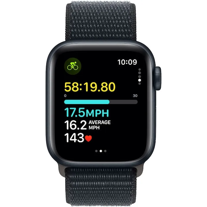 Apple Watch SE (2023), Cellular, Carcasa Midnight Aluminium 40mm, Midnight Sport Loop