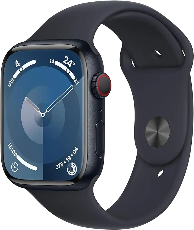 Apple Watch Series 9 GPS   Cellular, Carcasa Midnight Aluminium 45mm, Midnight Sport Band M/L (negru)