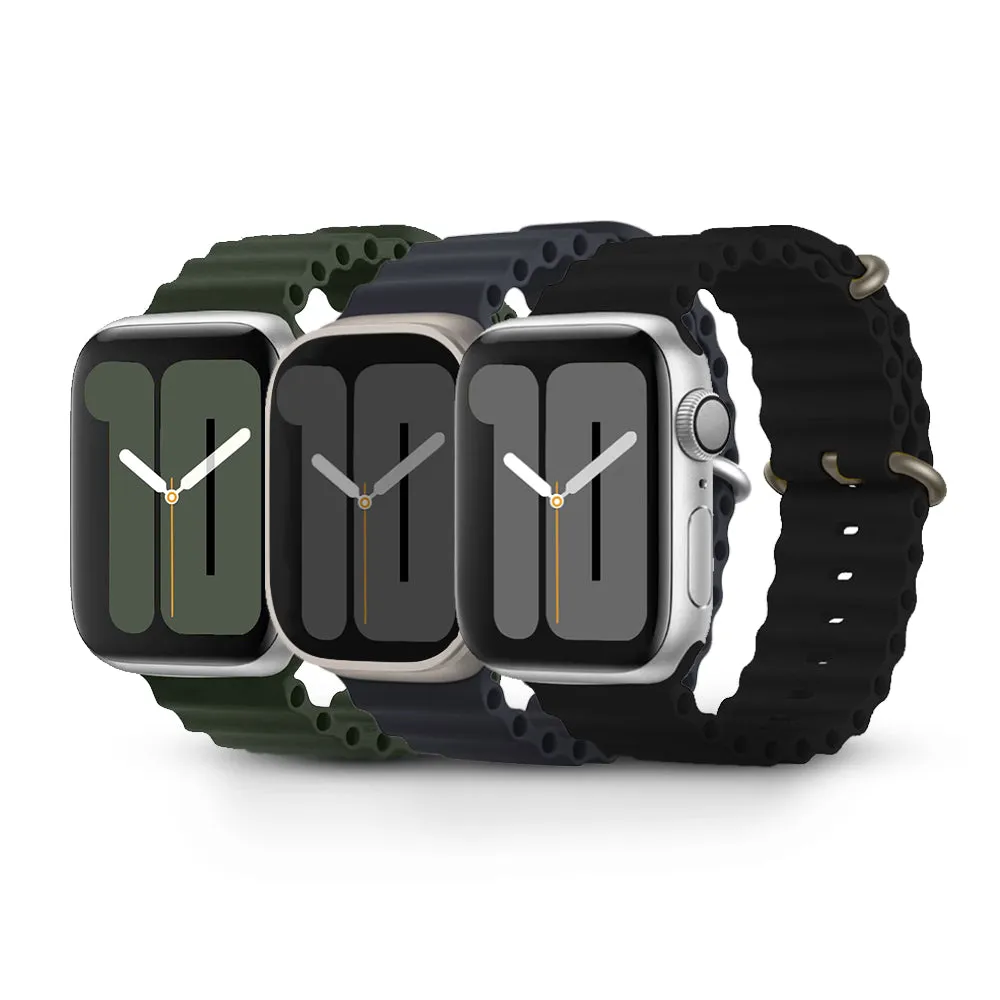 Apple Watch Ultra 49mm / 45mm / 44mm / 42mm | Silicone Ocean Band | Black/Dark Grey/Green