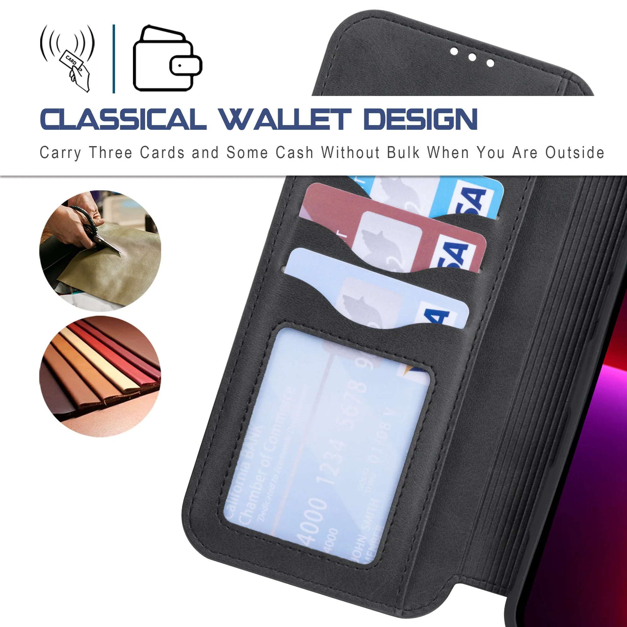 Arae Compatible with iPhone 13/13 Pro/13 Pro Max Case Wallet, Kickstand [Magnetic Wireless Charge] with Card Holder [RFID Blocking]