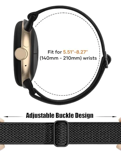 BandRain Nylon Bands Compatible with Google Pixel Watch 3 Band 41mm, Pixel Watch 2 Band, Pixel Watch Band - Upgraded Metal Lugs - Adjustable Stretchy Breathable Solo Loop Sport Straps for Women Men