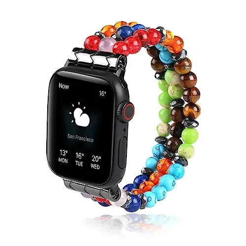 Beaded Boho Bracelet Compatible for Apple Watch Band 38mm/40mm Women Series 8/7/6/SE/5/4 Fashion Handmade Stretch Watch Strap for iWatch Band Series 3/2/1 Replacement