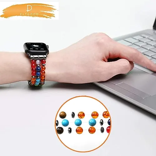 Beaded Boho Bracelet Compatible for Apple Watch Band 38mm/40mm Women Series 8/7/6/SE/5/4 Fashion Handmade Stretch Watch Strap for iWatch Band Series 3/2/1 Replacement