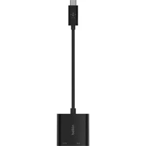 Belkin USB-C to Ethernet   Charge Adapter, 1x USB-C Male, 1x RJ-45 Network Female, 1x USB-C Female, Black