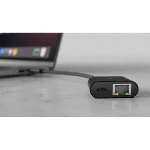 Belkin USB-C to Ethernet   Charge Adapter, 1x USB-C Male, 1x RJ-45 Network Female, 1x USB-C Female, Black