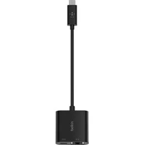 Belkin USB-C to Ethernet   Charge Adapter, 1x USB-C Male, 1x RJ-45 Network Female, 1x USB-C Female, Black