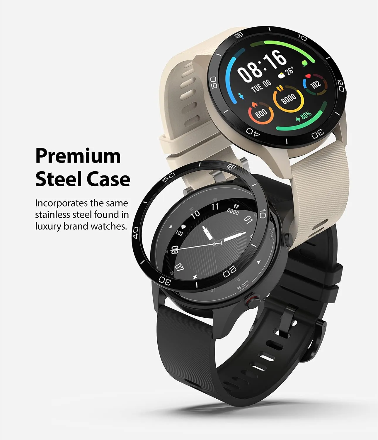 Bezel Styling Compatible with Xiaomi Mi Watch-  [46] [Stainless Steel]-Black [46-02]