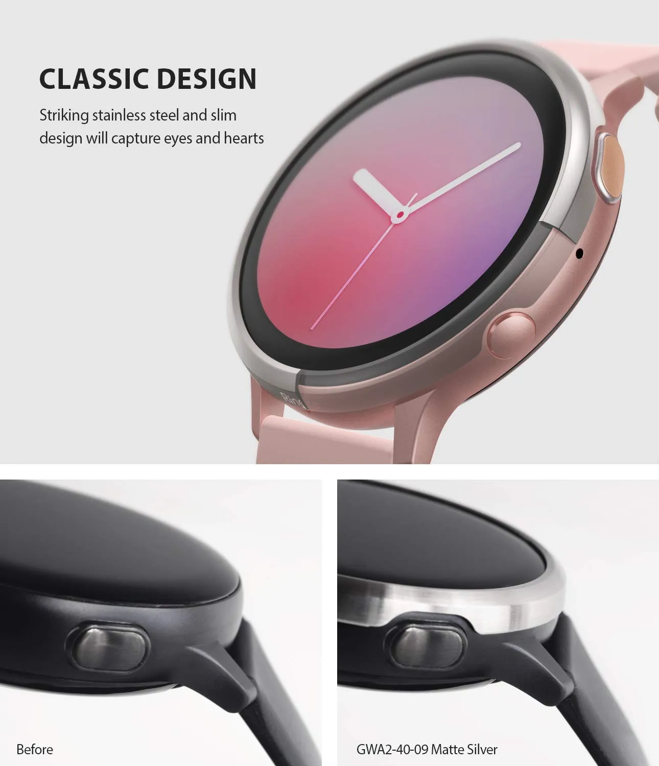 Bezel Styling Cover for Galaxy Watch Active 2 40mm (2019) - Silver (GW-A2-40-09) [Stainless Steel]