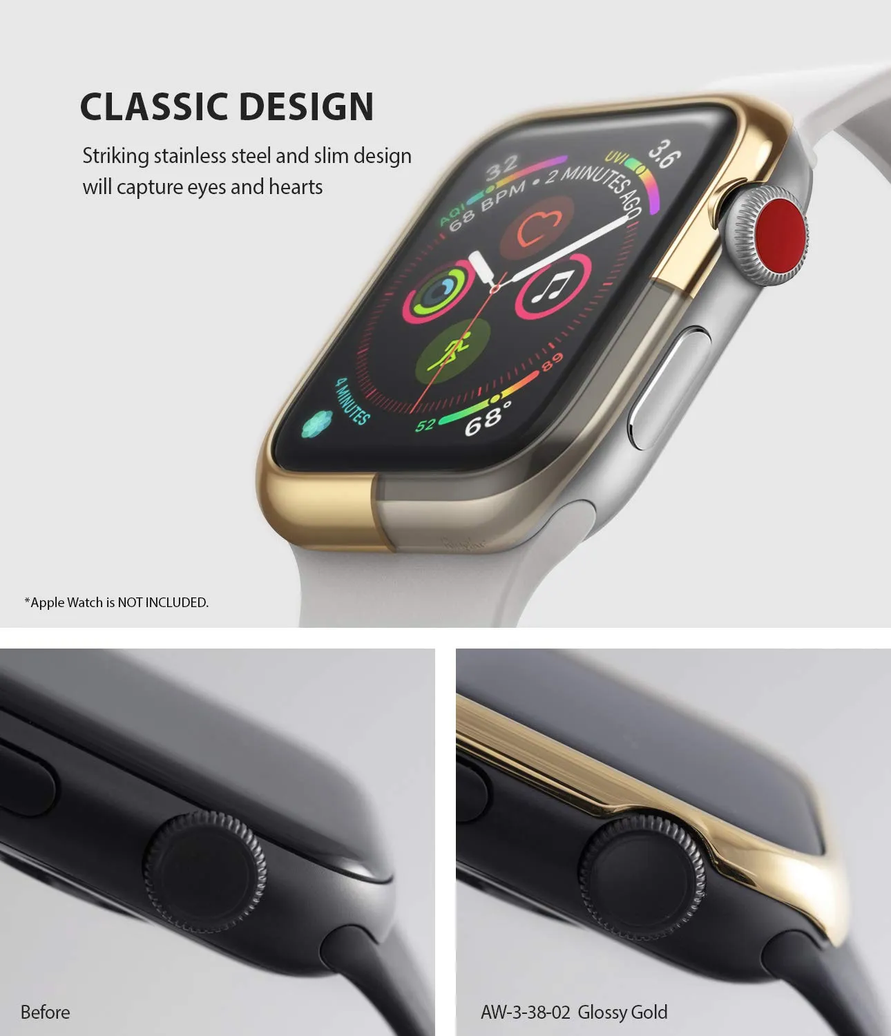 Bezel Styling for Apple Watch 38mm for Series 3 / Series 2 / Series 1 - Glossy Gold (AW3-38-05) [Stainless Steel]