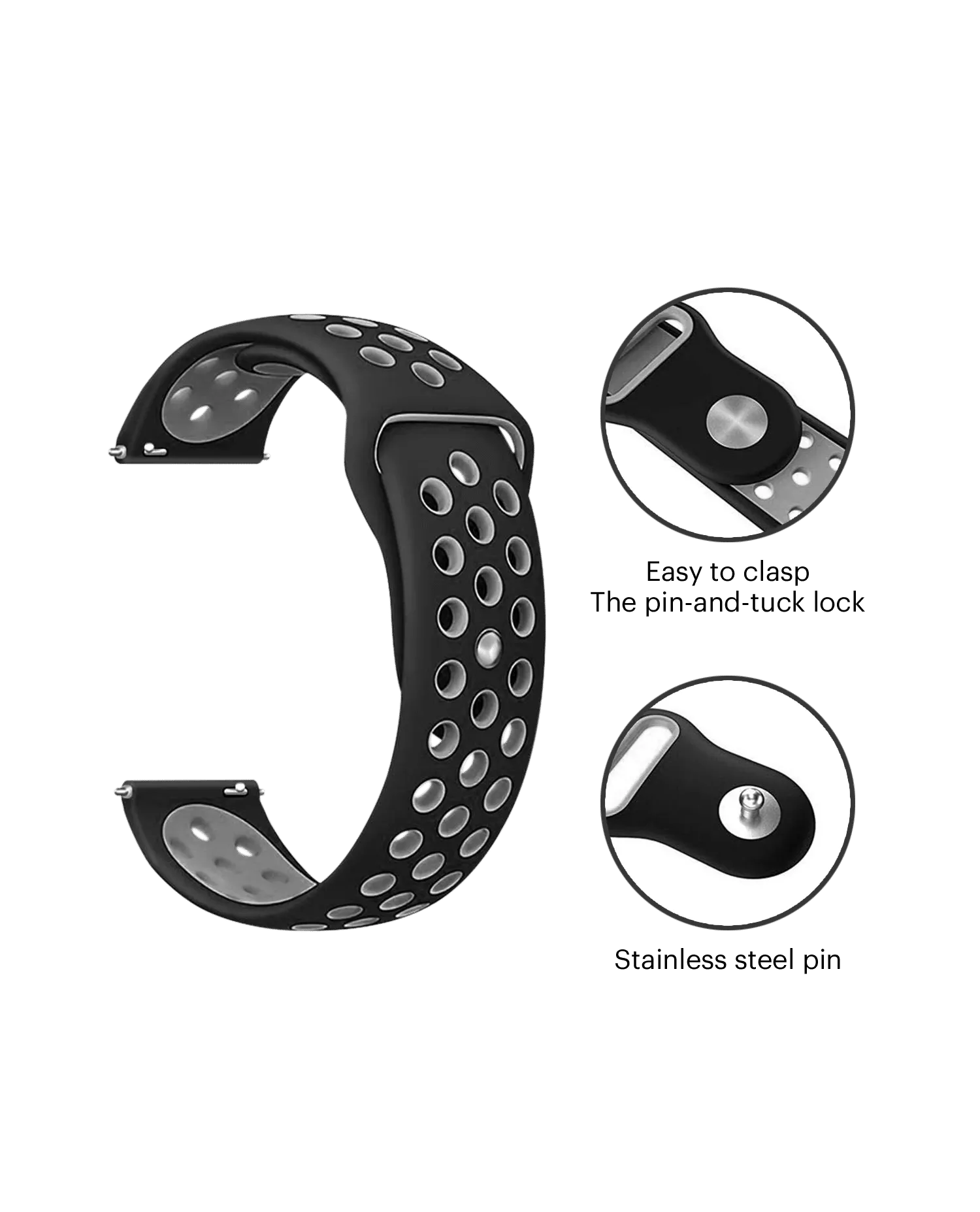 Black-Grey Annex Silicone WatchBand for Samsung/OnePlus/Fitbit Smartwatches