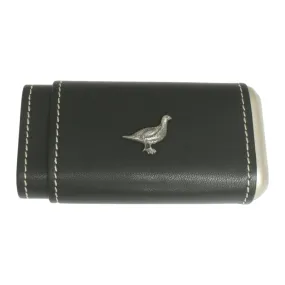 Black Leather Cigar Tube With Cedar Lining & Grouse Motif