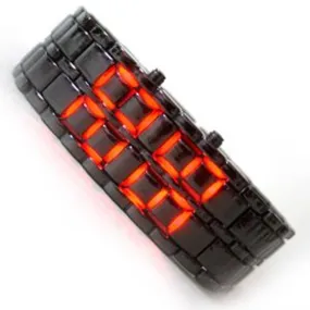 Black Metal Bracelet Red Led Watch For Men