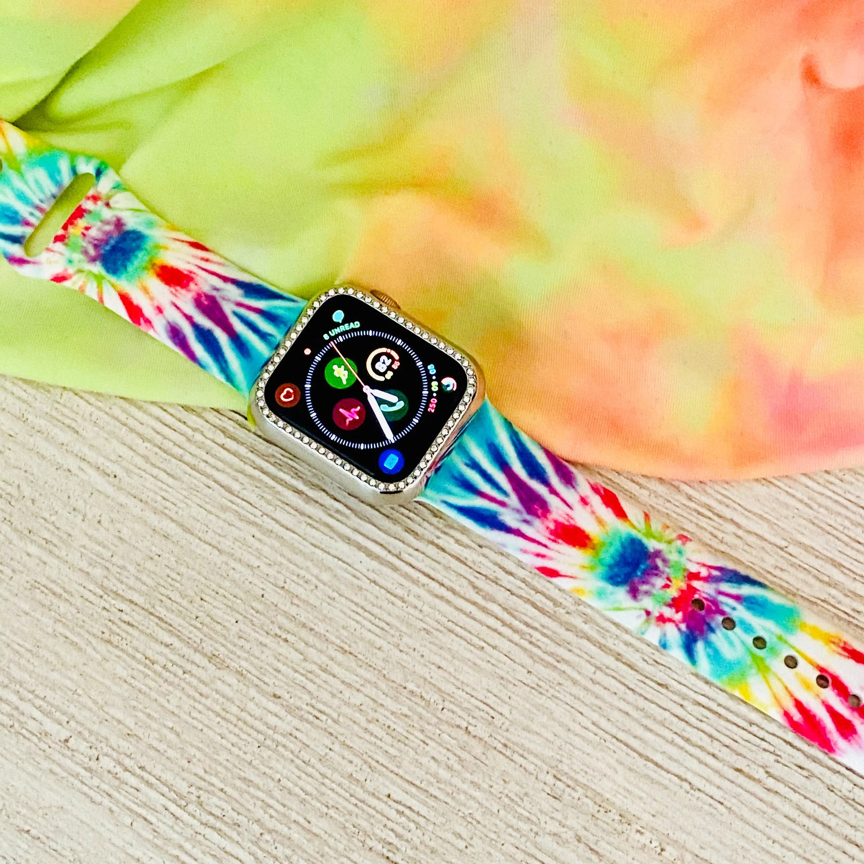 Blue Tie Dye Print Silicone Band For Apple Watch