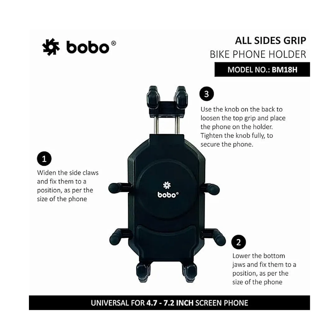 BOBO BM18H (or BM18M) PRO Handlebar (or Mirror) Anti-Vibration Bike Phone Holder (with Fast 15W Wireless Charger & USB-C Charging Module) Motorcycle Mobile Mount