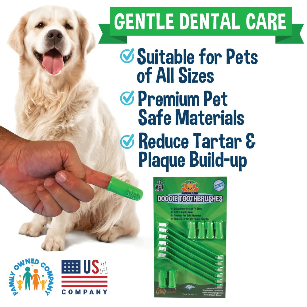 Bodhi Dog Pet Toothbrush Combo Pack | Soft Finger and Dual-Ended Long Toothbrushes | Dog Toothbrush with Soft Bristles for Pet Dental Care | Easy Teeth Cleaning and Gum Health (6 Long & 6 Finger)