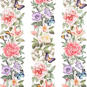 Botanica - Floral Stripe White Multi Digitally Printed Yardage