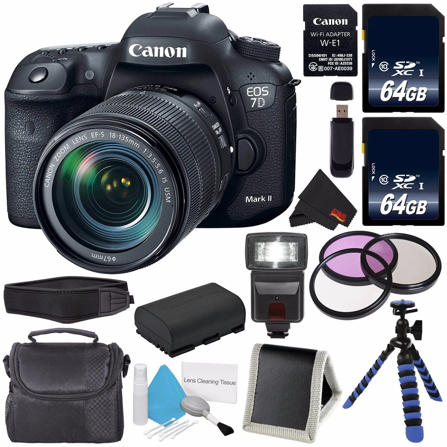 Canon EOS 7D Mark II DSLR Camera (International Version) with 18-135mm f/3.5-5.6 is USM Lens & W-E1 Wi-Fi Adapter 9128B1 Base Bundle