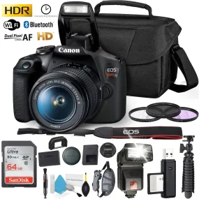 Canon Rebel T7 DSLR Camera with 18-55mm DC III Lens and 64GB Ultra Speed Memory Card, Case, Cleaning Kit, Flash Bundle