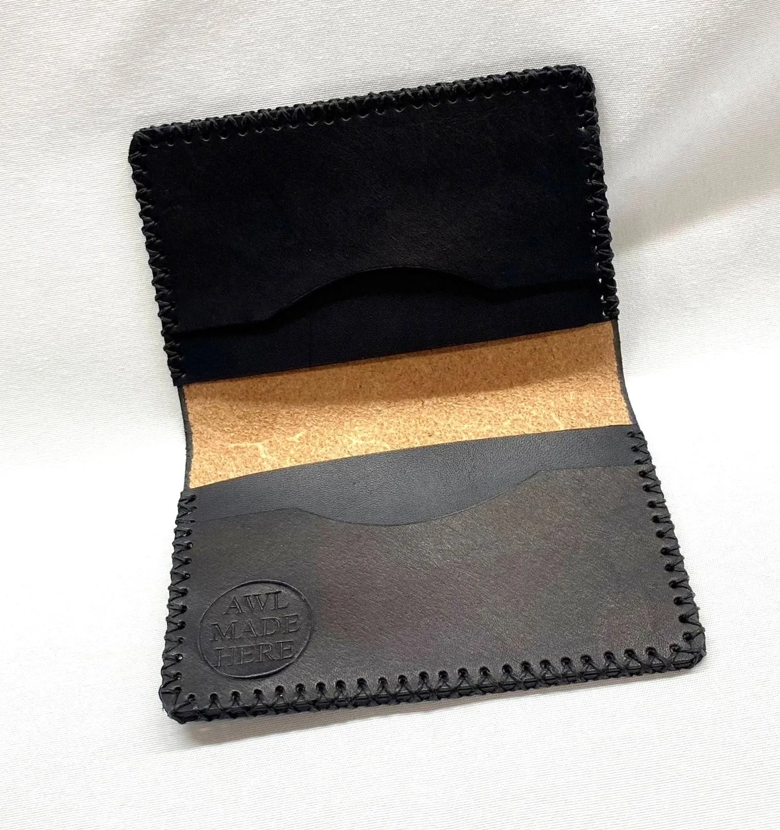 Card Case, Three Pockets. Black or Natural tan