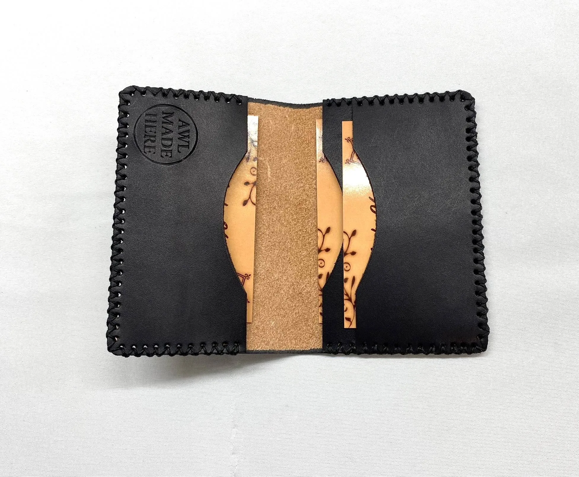 Card Case, Three Pockets. Black or Natural tan