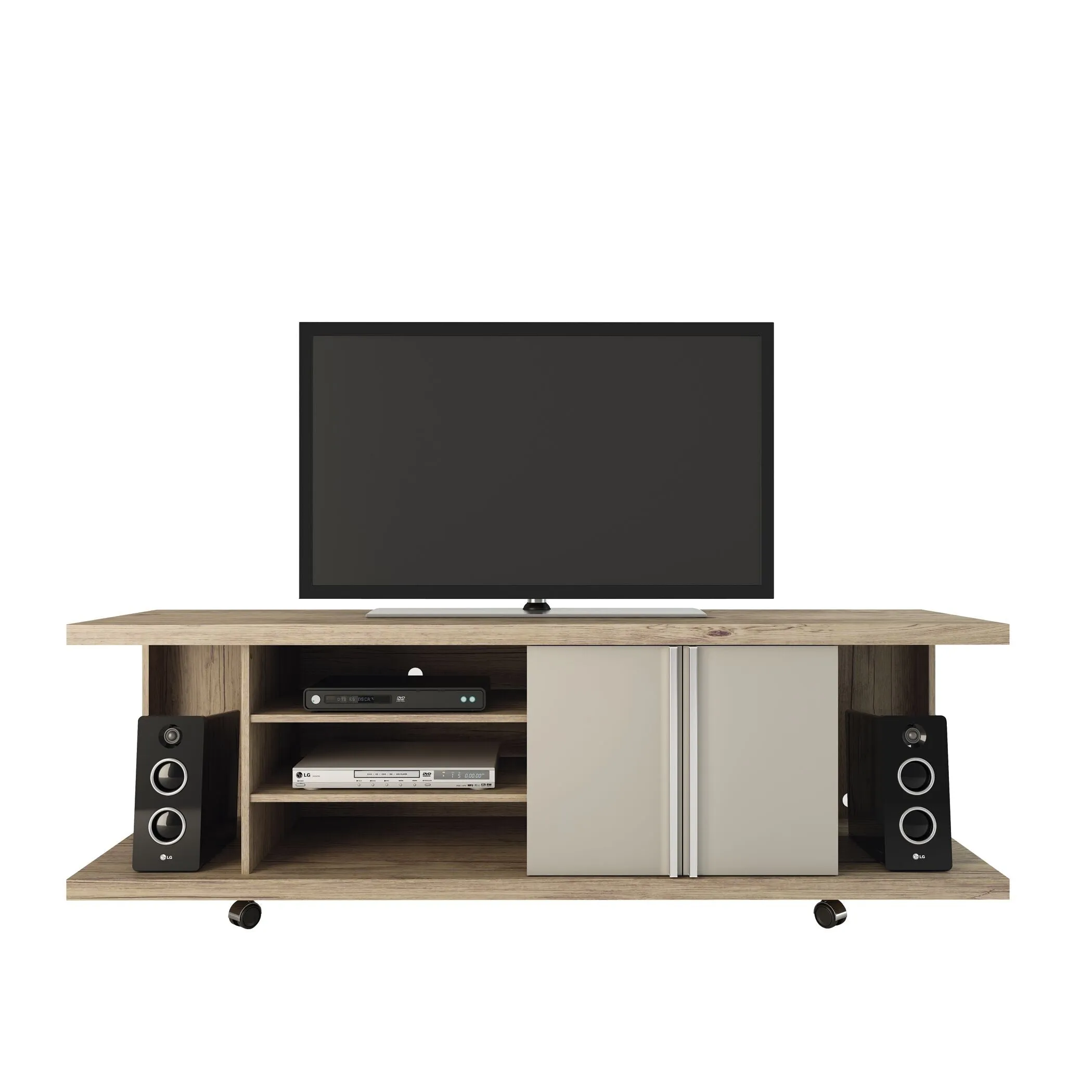 Carnegie TV Stand and Park 1.8 Floating Wall TV Panel with LED Lights in Nature and Nude